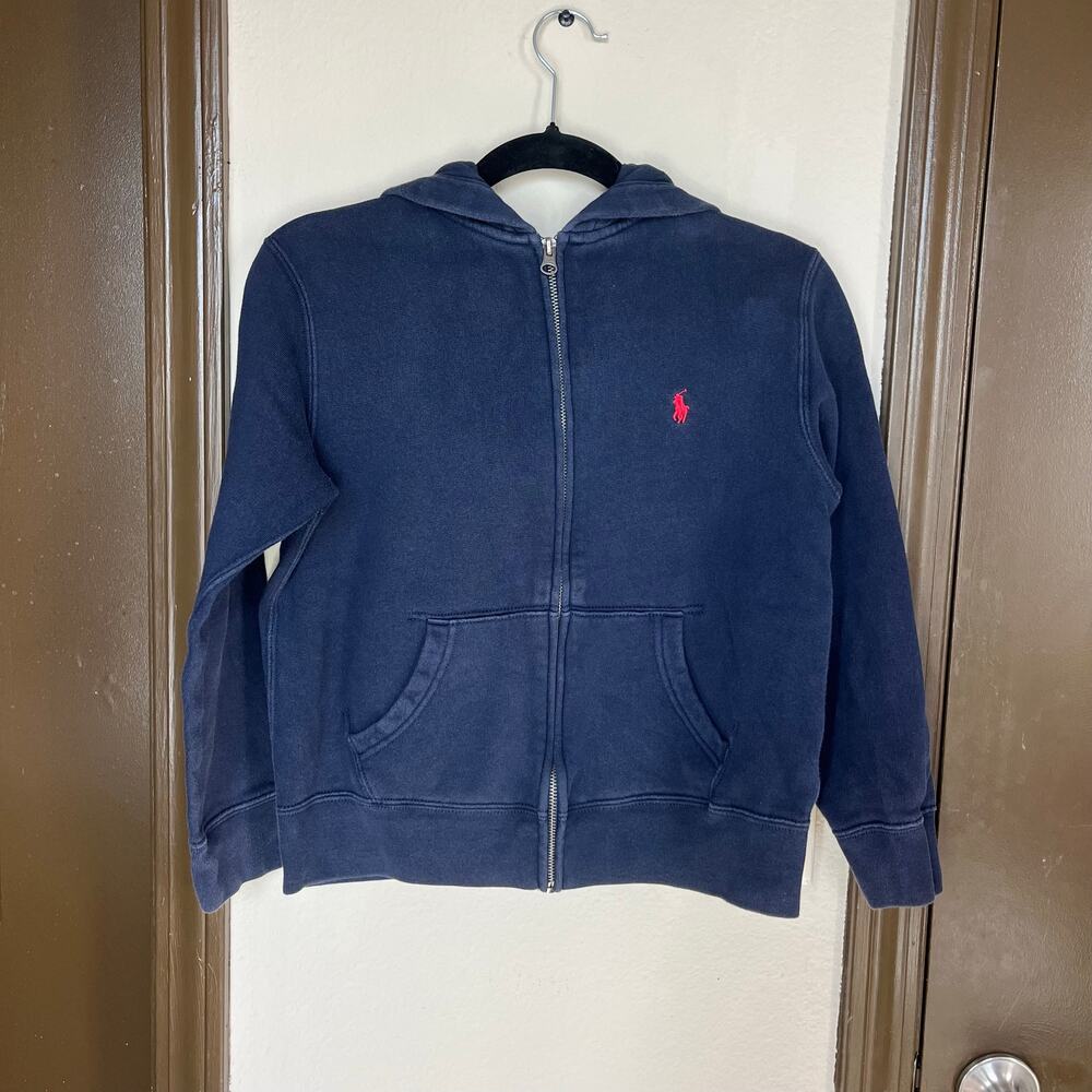 Polo Ralph Lauren Blue Zip Up Hoodie Boys M Youth Preppy Y2K Loungewear Classic